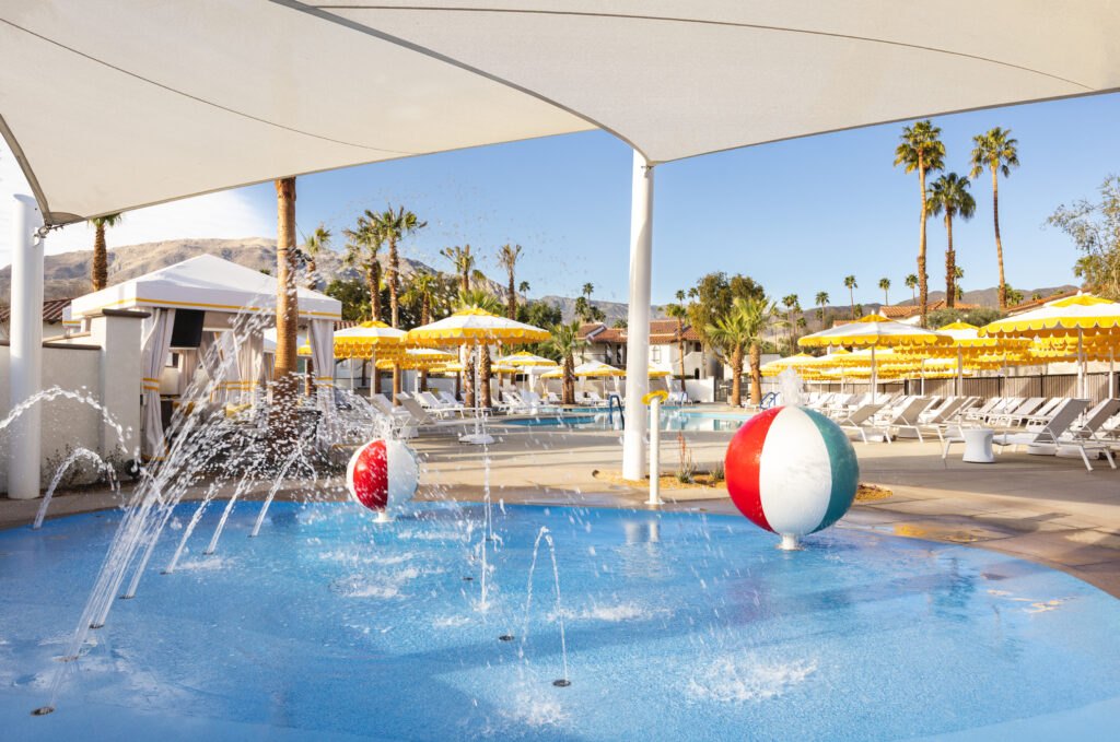 A splash pad with beach balls at Omni Rancho Las Palmas Resort & Spa
