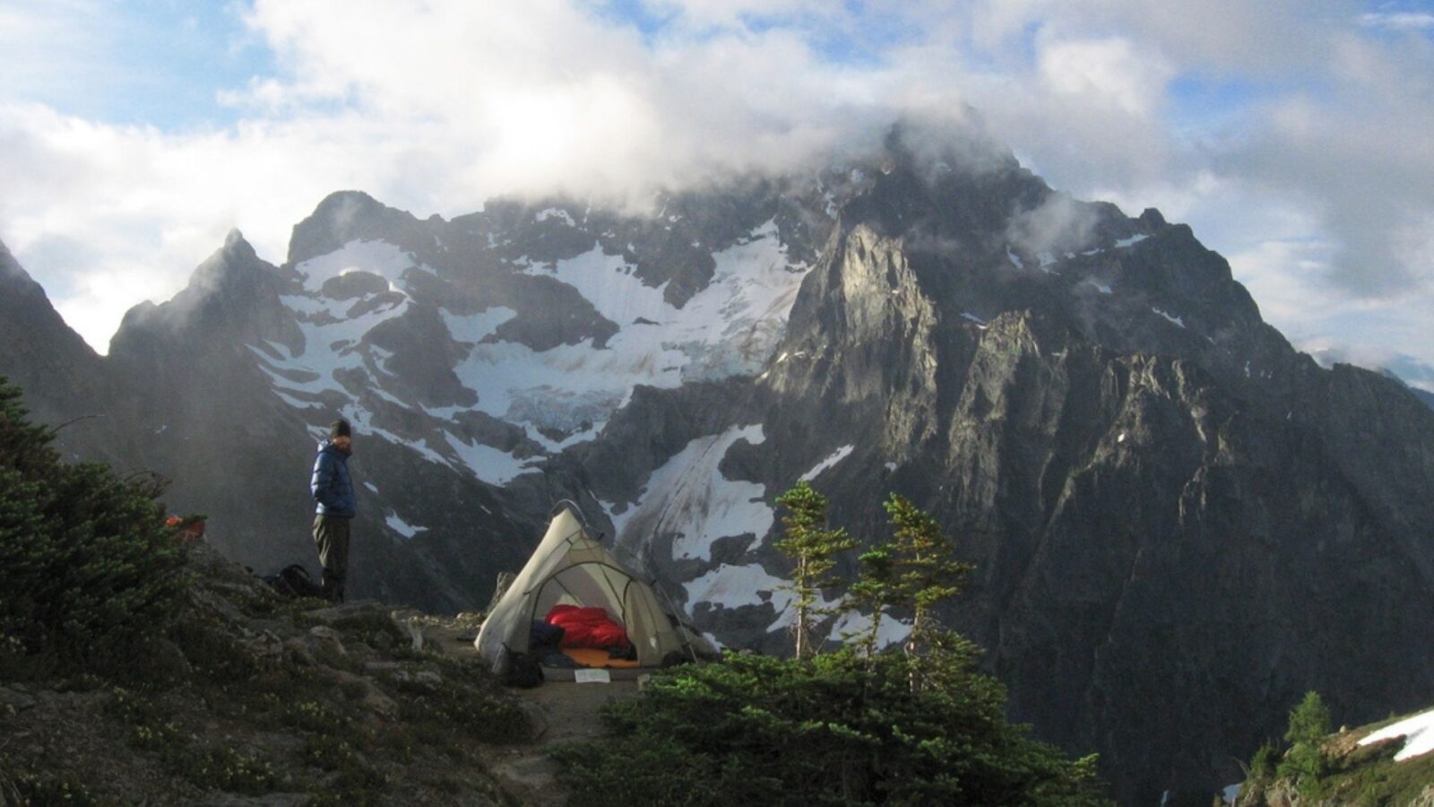 people with tent near Easy Pass in North Cascades National Park