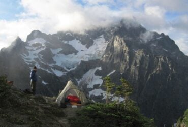 people with tent near Easy Pass in North Cascades National Park