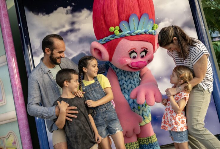 Family meeting the pink troll known as Poppy