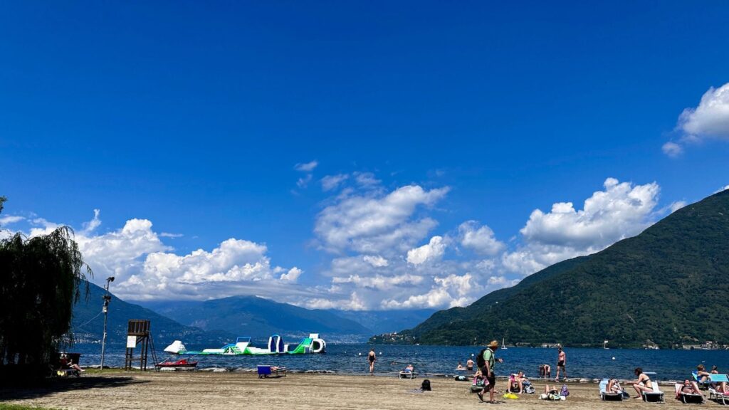 summertime beach in Cannobio on Lake Maggiore in Italy