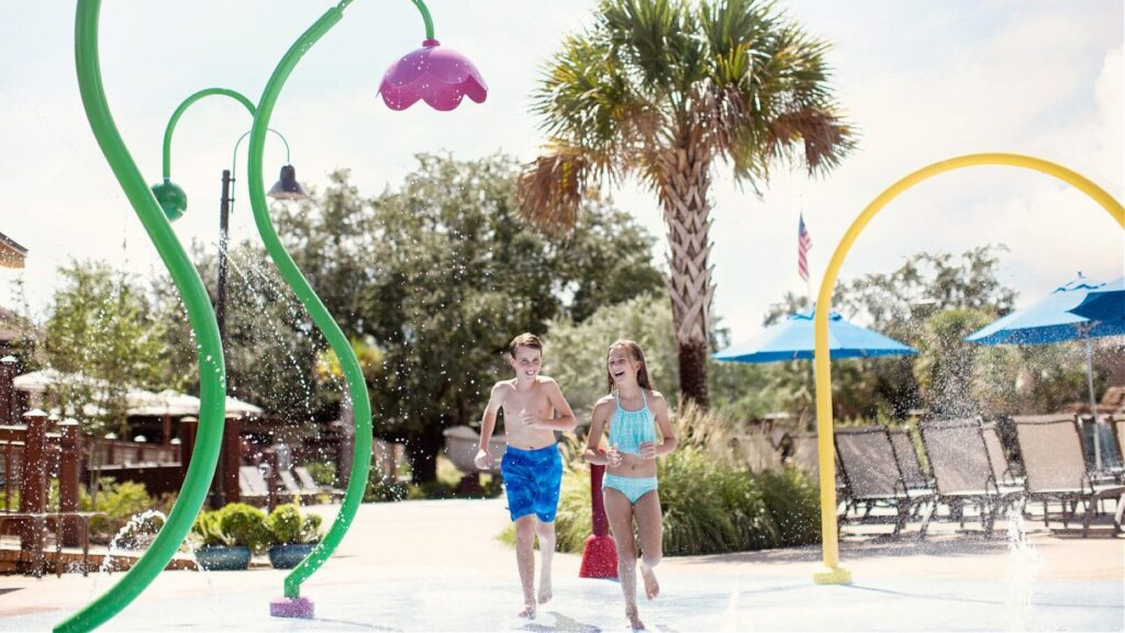 Kids in the splash pad at the Grand Hotel