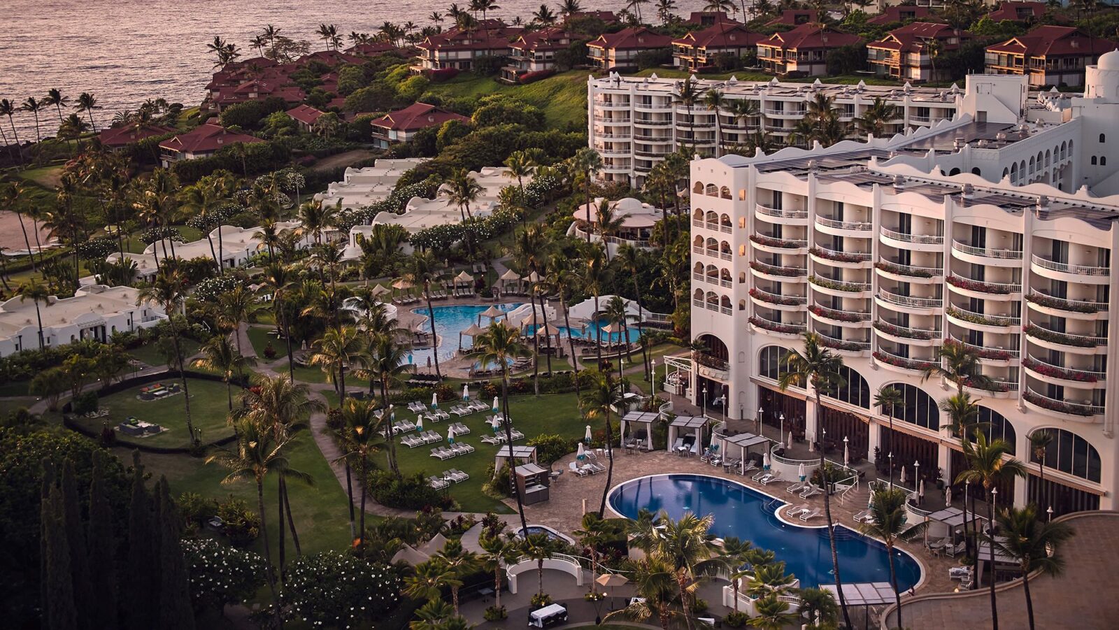 Aerial view of Fairmont Kea Lani resort and ocean