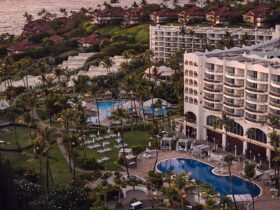 Aerial view of Fairmont Kea Lani resort and ocean