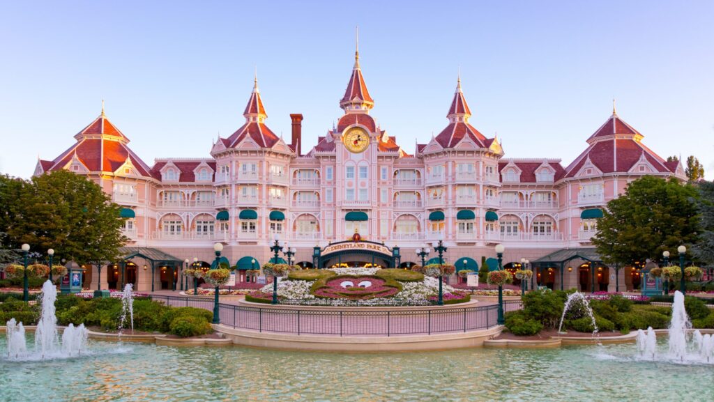 Entrance to Disneyland Paris by going underneath the Disneyland Hotel