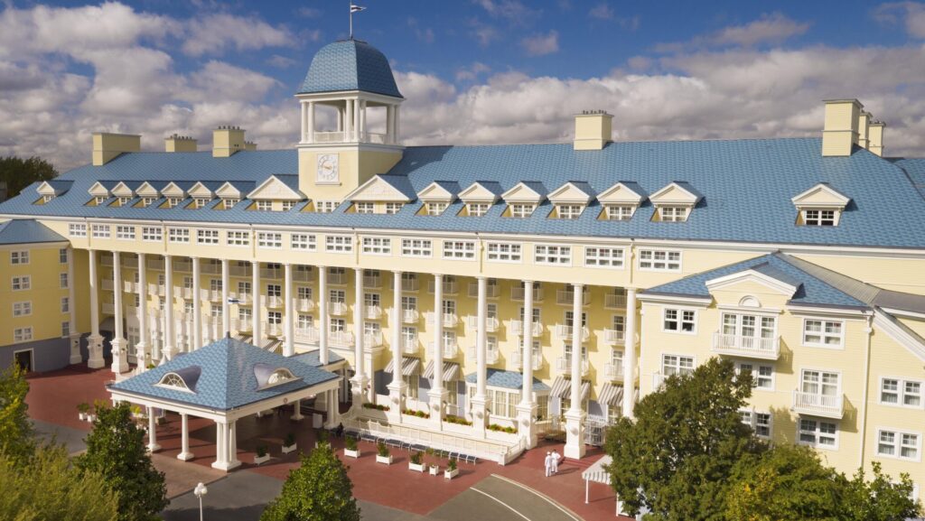 Arial view of Disney Newport Bay Club hotel at Disneyland Paris