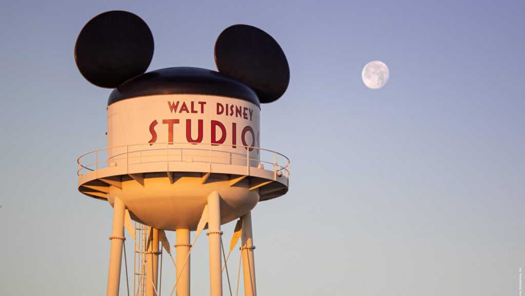 Water tower with Mickey ears on top at Disneyland Paris