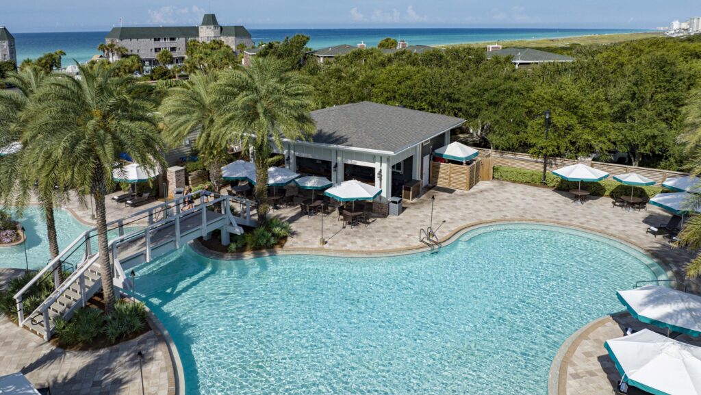 A swimming pool with views of the Gulf of Mexico at Henderson Beach Resort