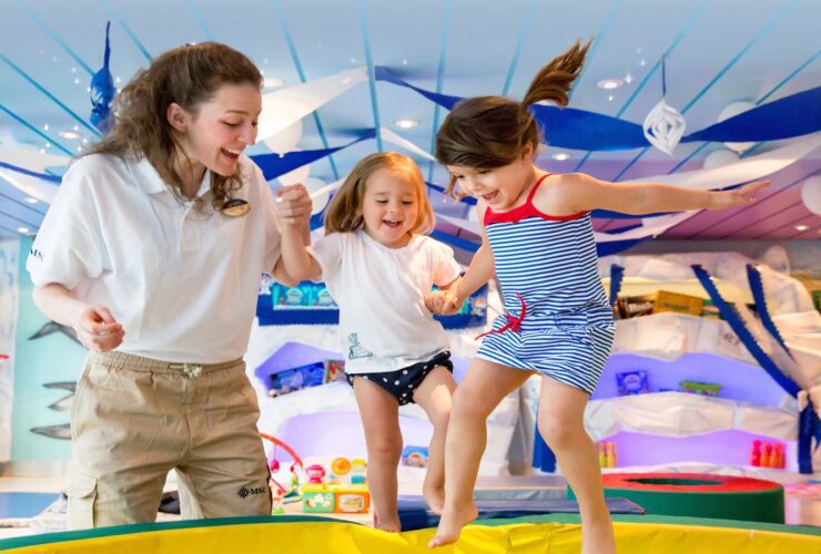 care giver playing with toddlers on an MSC cruise