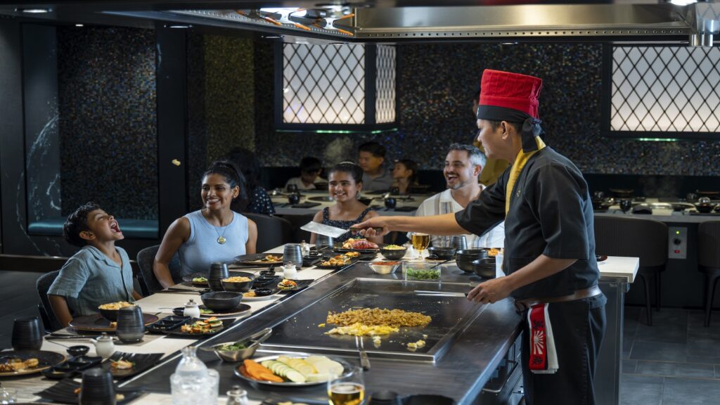 Family sitting around a table at a hibachi restaurant