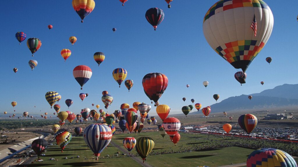 Hot air balloons filling the sky over Albuquerque, New Mexico