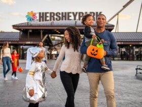 Family visiting Hersheypark for Halloween