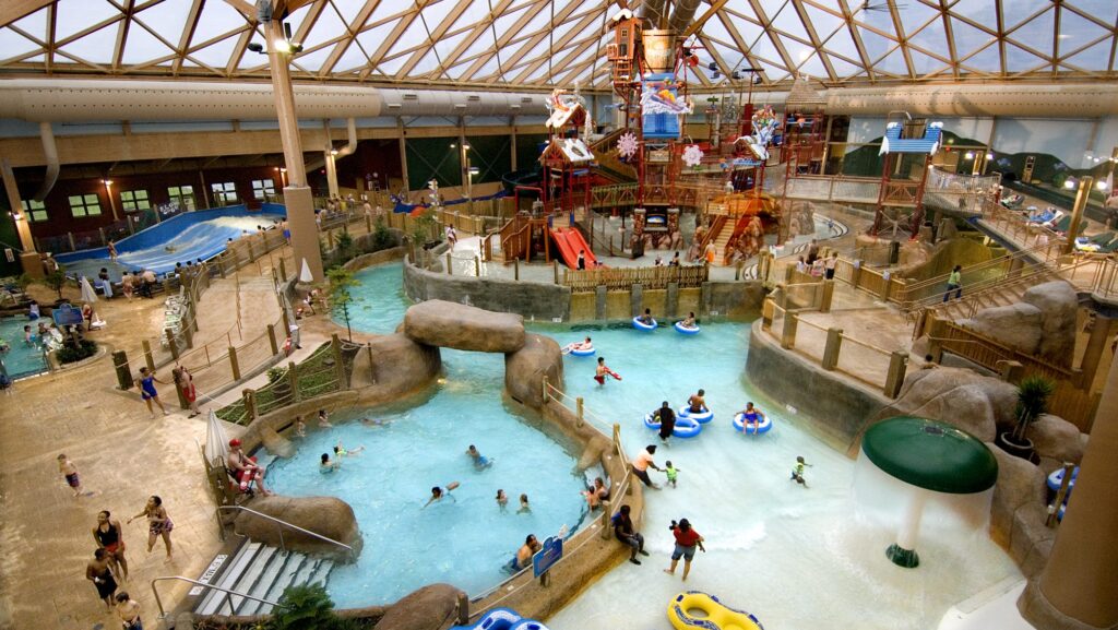 An overview of the indoor water park at Massanutten Resort