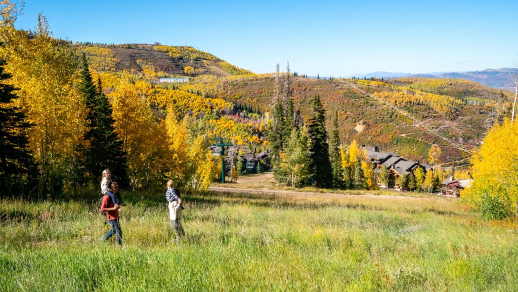 A family hiking during the fall in Park City, Utah