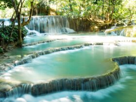 time lapse photo of Kuang Si Falls in Laos