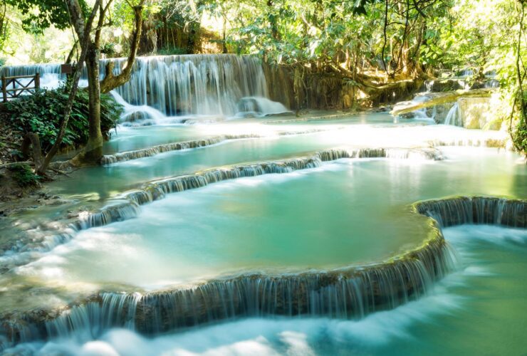 time lapse photo of Kuang Si Falls in Laos