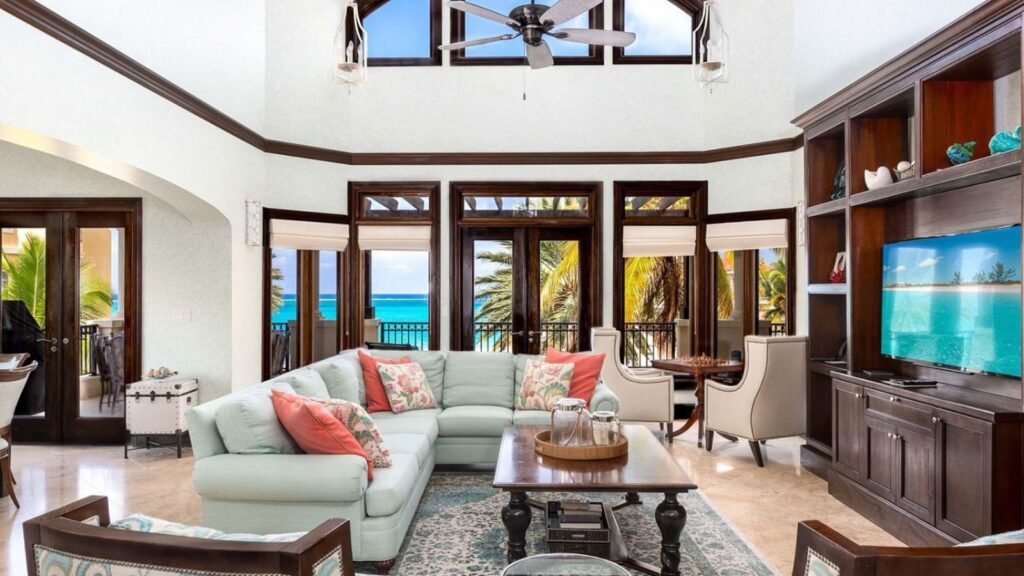 The Living Area of a Five-Bedroom Ocean-View Estate  at The Somerset on Grace Bay