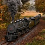 An East Broad Top Railroad train travels through fall foliage