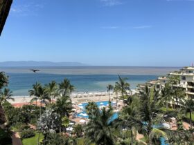 view of Bay of Banderas from an upper floor of Velas Vallarta