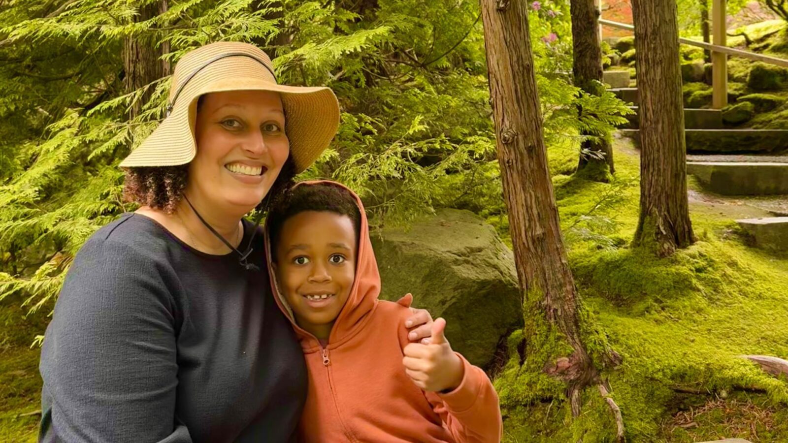 Sheeka Sanahori and son at Portland's Japanese Gardens