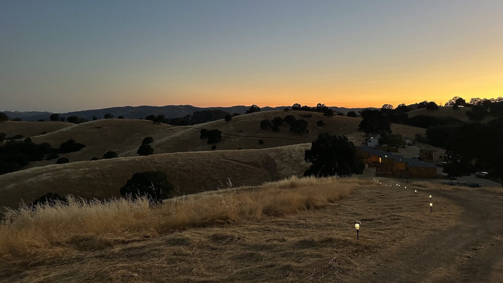 view of the sunset from Wildhaven Yosemite glamping resort