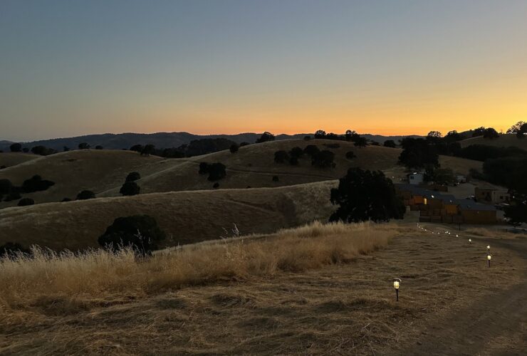 view of the sunset from Wildhaven Yosemite glamping resort