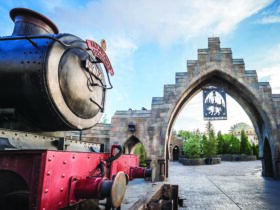 Hogwarts Express at the entrance to Hogsmade Village at Islands of Adventure