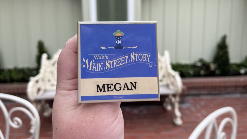 Nametag for Walt's Main Street Story tour at Disneyland Park