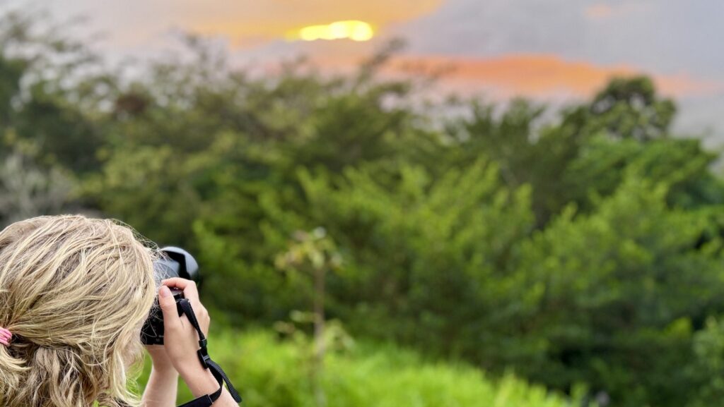 child taking a photo of a sunset