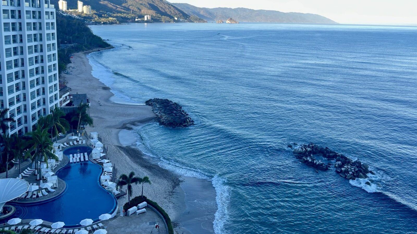 view from the tower at Hilton Vallarta Riveria All-Inclusive Resort with resort and bay in view