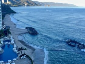 view from the tower at Hilton Vallarta Riveria All-Inclusive Resort with resort and bay in view