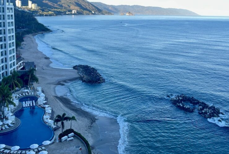 view from the tower at Hilton Vallarta Riveria All-Inclusive Resort with resort and bay in view