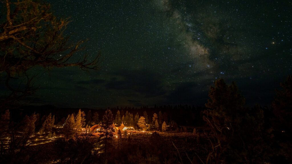 Stars in the night sky at Under Canvas Bryce Canyon