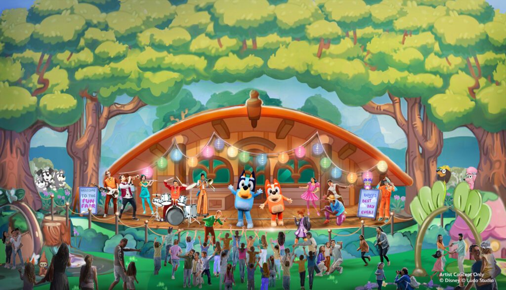 Artist rendering of new Bluey show coming to Disneyland.
