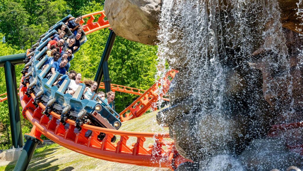 Riders on Big Bear Mountain rollercoaster at Dollywood