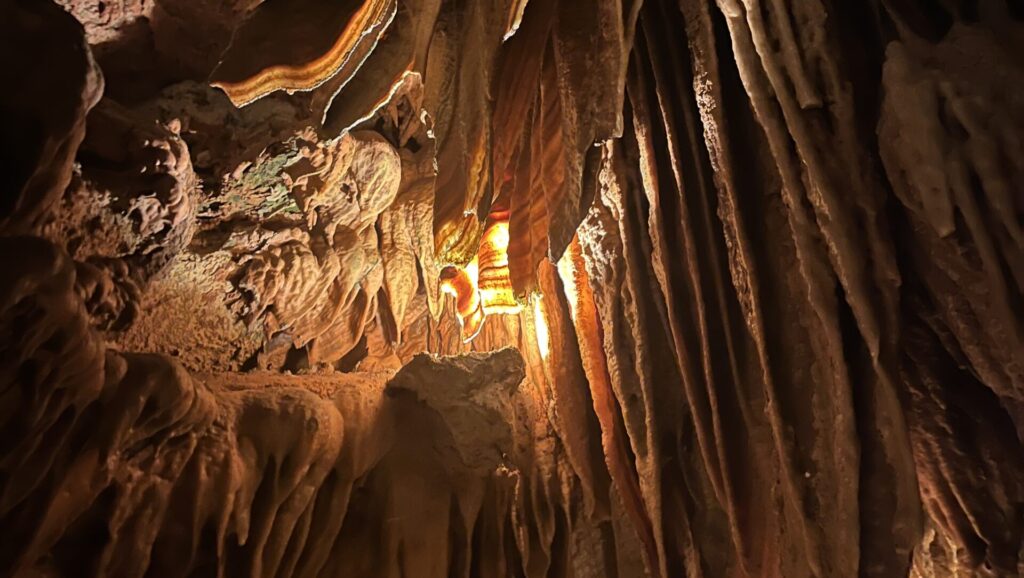 "Bacon" rock formations inside Marvel Cave at Silver Dollar City