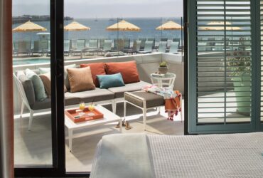 view of the Pacific Ocean from a room at the Dream Inn in Santa Cruz, California