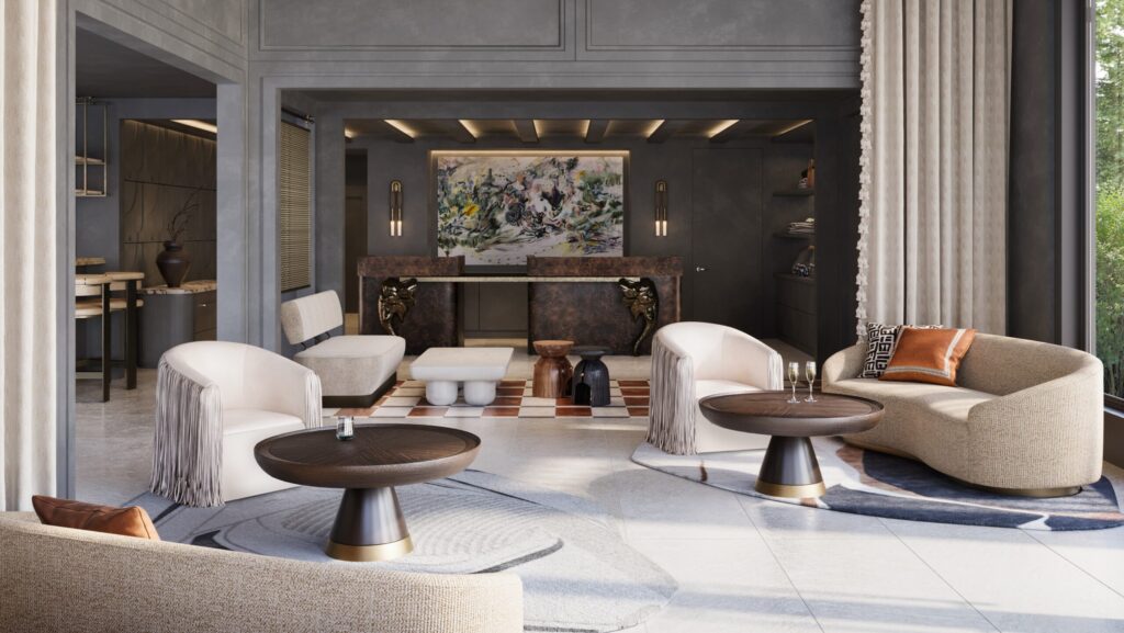 A rendering of the lobby at White Elephant Aspen