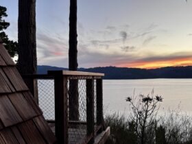 sunset view from the A-Frame at Marconi Lodge