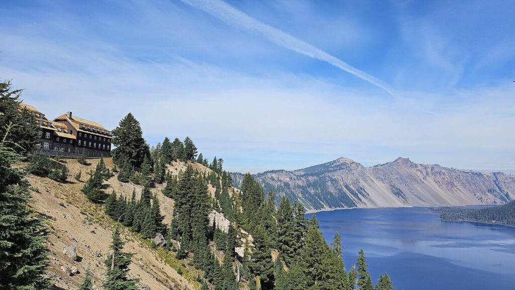 View of Crater Lake and Crater Lake Lodge