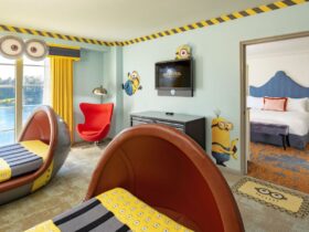 Missile-Shaped Beds in the Despicable Me Kid's Suite at Loews Portofino Bay Hotel in Orlando, Florida