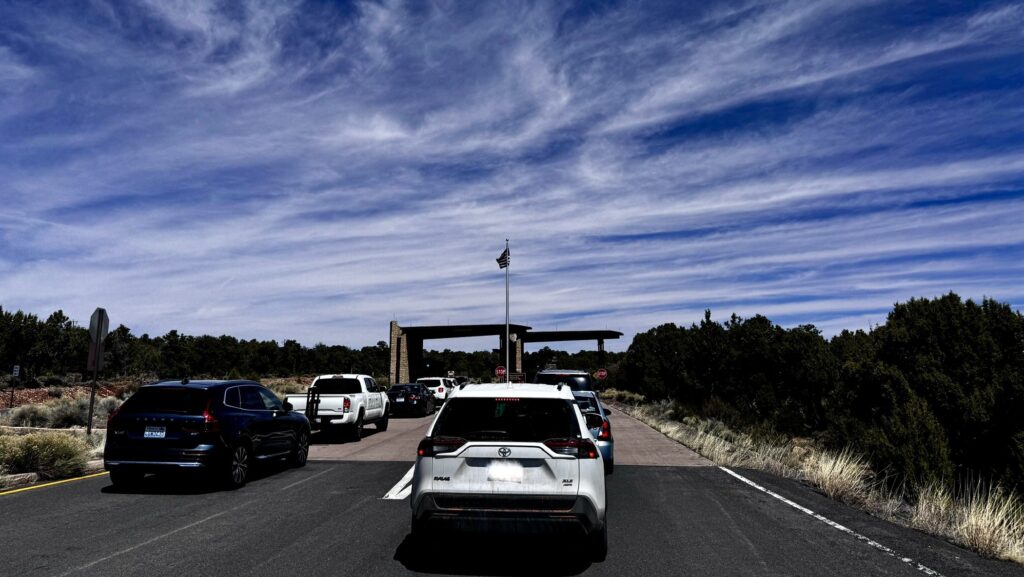 lines of cars waiting to get in at Grand Canyon National Park