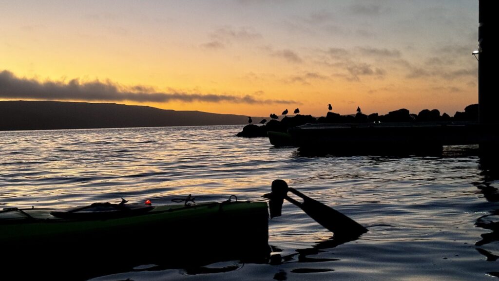 kayak and sunset on Tomales Bay in California