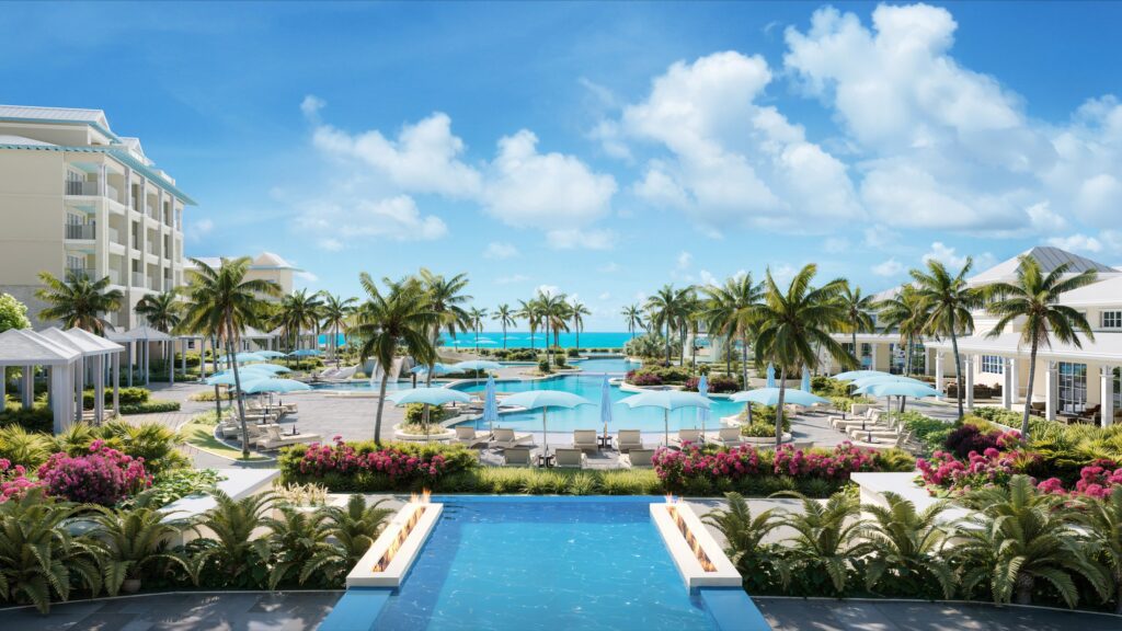 A rendering of the pool area at the new Treasure Beach Village at Beaches Turks and Caicos