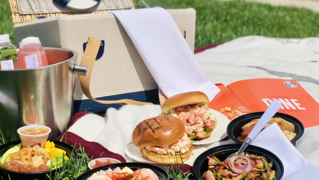 Lobster roll picnic provided by the Boston Harbor Hotel