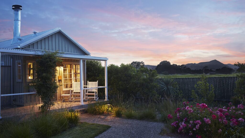 A cottage at Carneros Resort and Spa at sunset