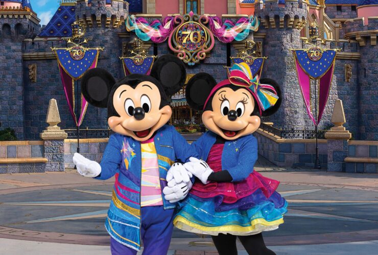 Mickey and Minnie Mouse in new costiumes for Disneyland's 70th anniversary