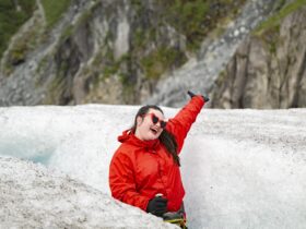 Megan in a crevasse of a glacier