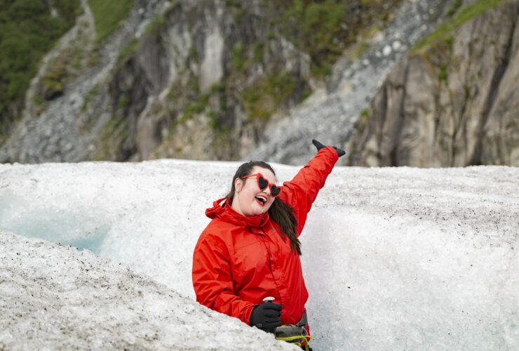 Megan in a crevasse of a glacier