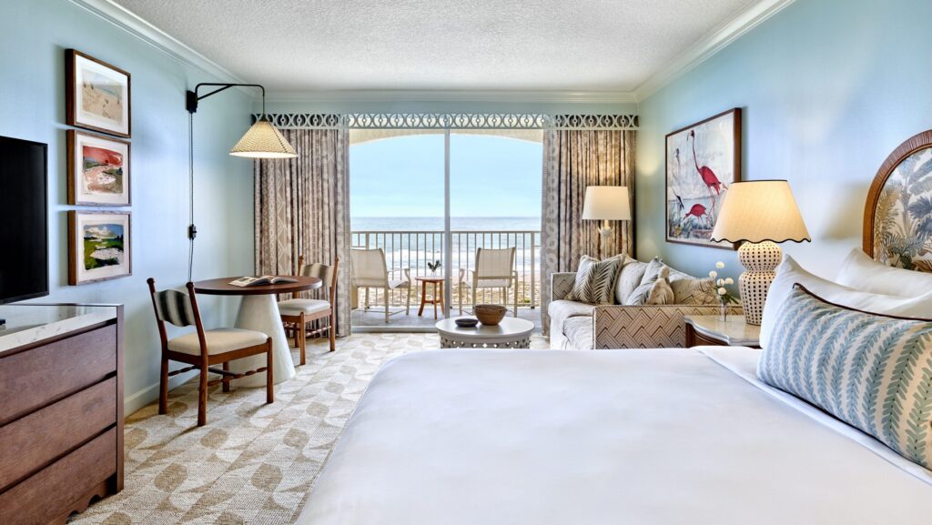 A remodeled guest room at Omni Amelia Island with a balcony with ocean views